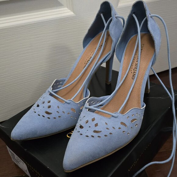 christian siriano payless blue suede lace-up heels - Picture 1 of 5